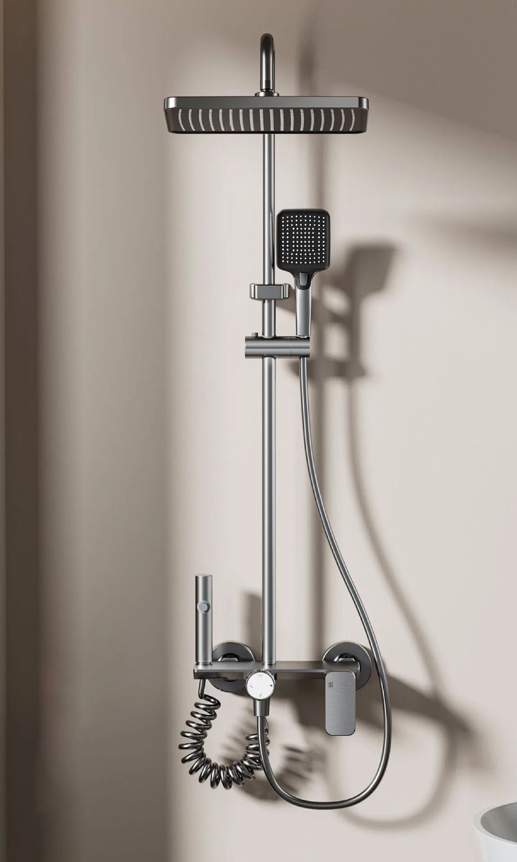 Bathroom Multifunction Shower System Set Household Rotary Knob Hot and Cold Water Pressurize Gunmetal Gray Aluminum Shower Set
