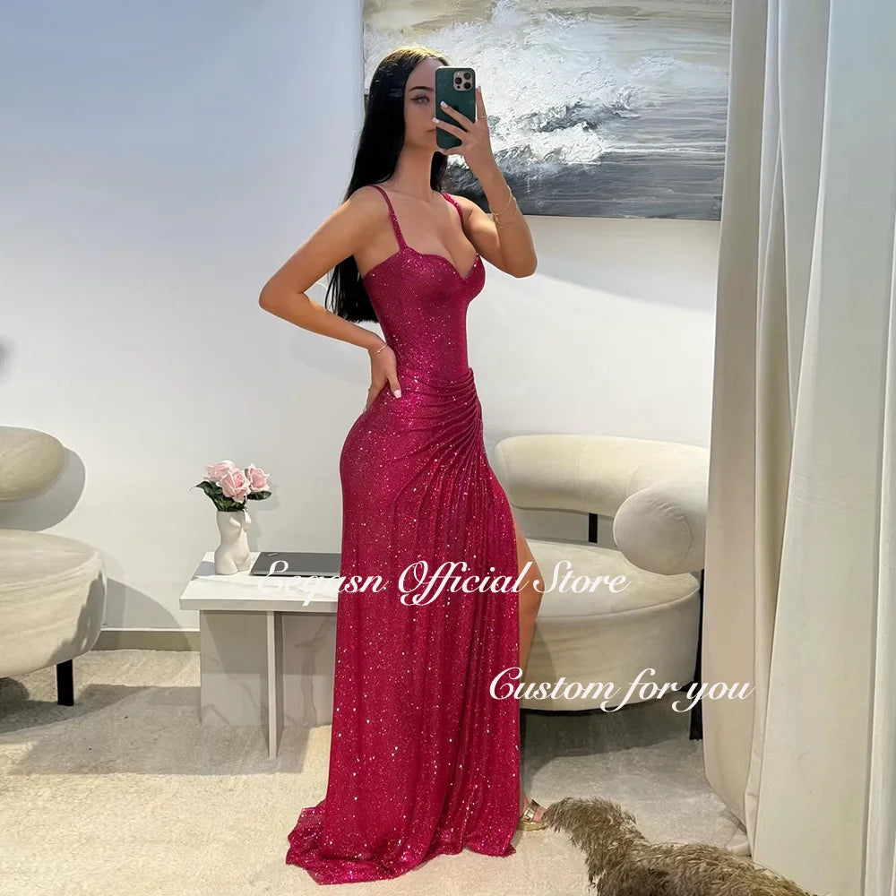 Glitter Evening Dresses Women Strapless Mermaid Elegant Formal Occasion Dress Split Robes De Soirée 2026 Long Prom Customized