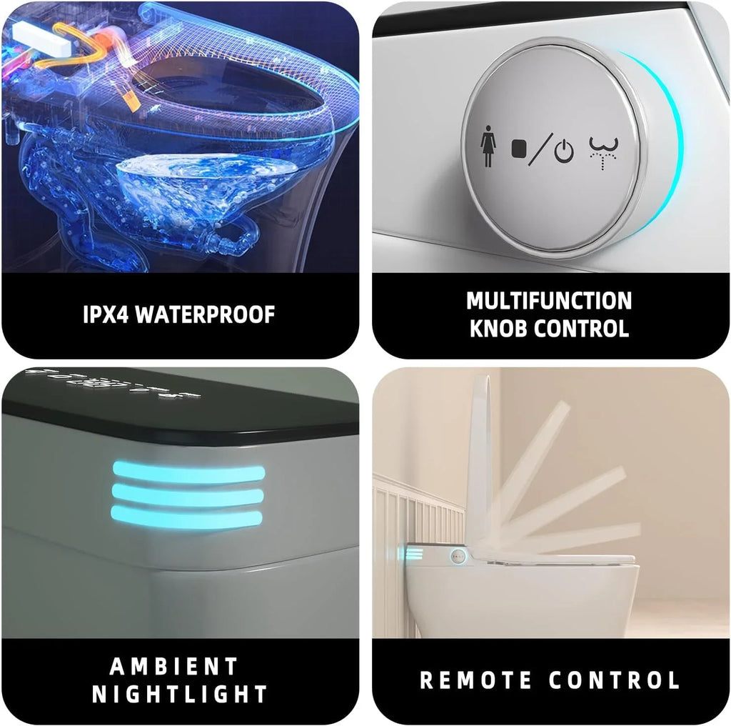 Bathroom Toilet,High-End Auto Electric Ceramic Toilet Smart Round Bowl With S-Trap Drainage Remote Control Floor Mounted
