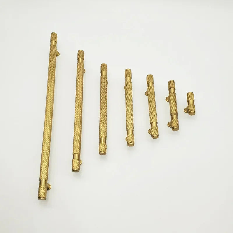 Modern Knurl Solid Brass Cabinet Knobs and Handles Golden Luxury Handles for Furniture Drawer Wardrobes Shoe Cabinets Pulls