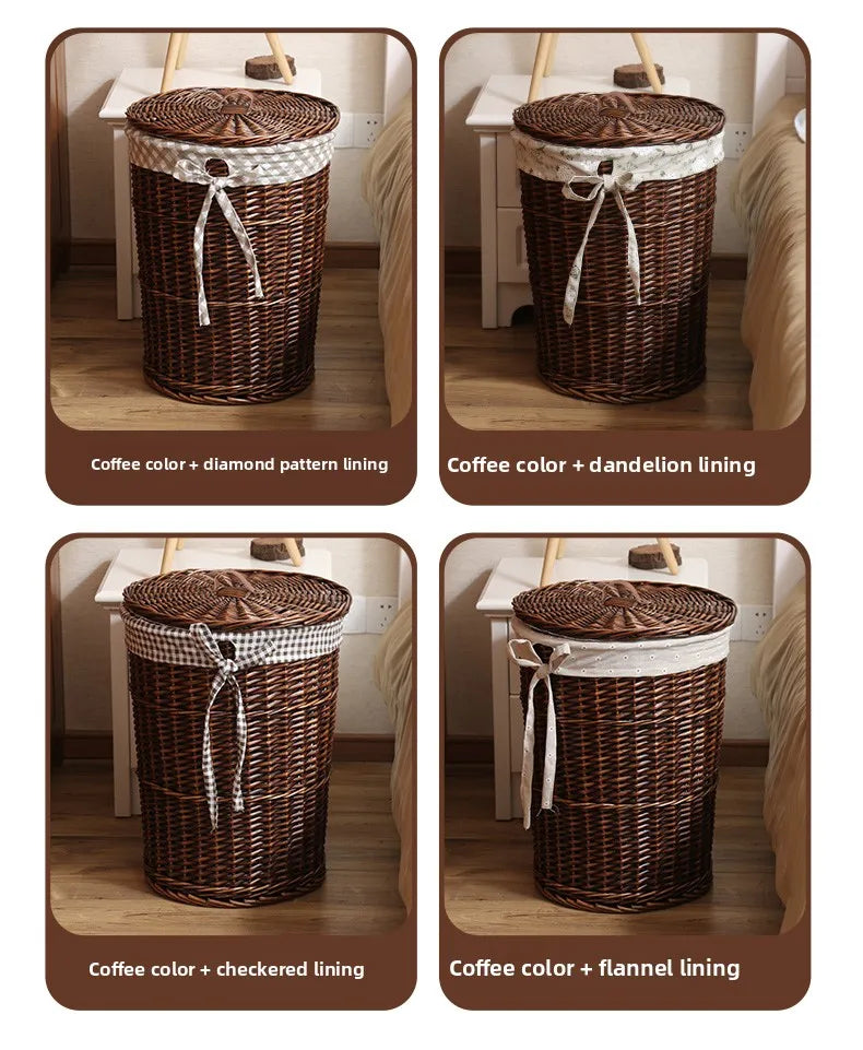 Wier Laundry Basket Dir Clothes Storage Basket with Lid Household Organizer Basket Pure l Willow Wier Basket