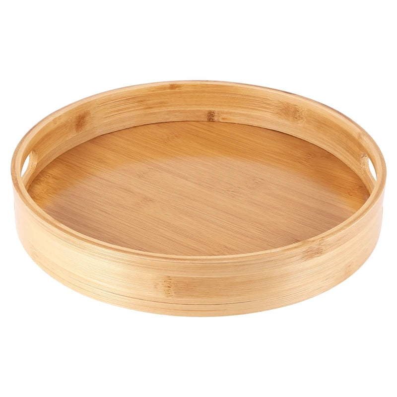 Promotion! Round Serving Bamboo Wooden Tray for Dinner Trays Tea Bar Breakfast Food Container Handle Storage Tray 3 Eco-Friendly