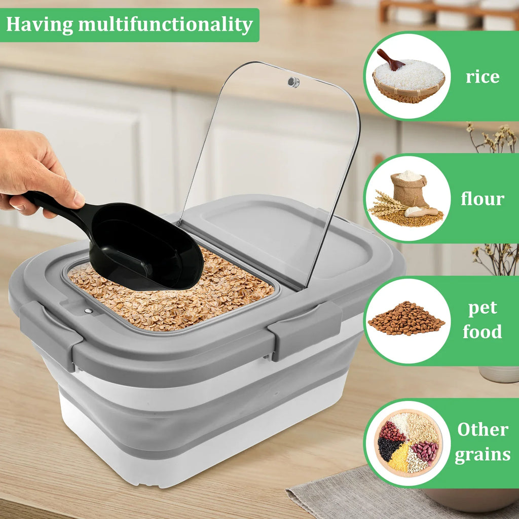 Collapsible Pet Food Storage Barrel Large Capacity Cat Dog Food Storage Container Sealing Kitchen Grain Rice Storage Boxes