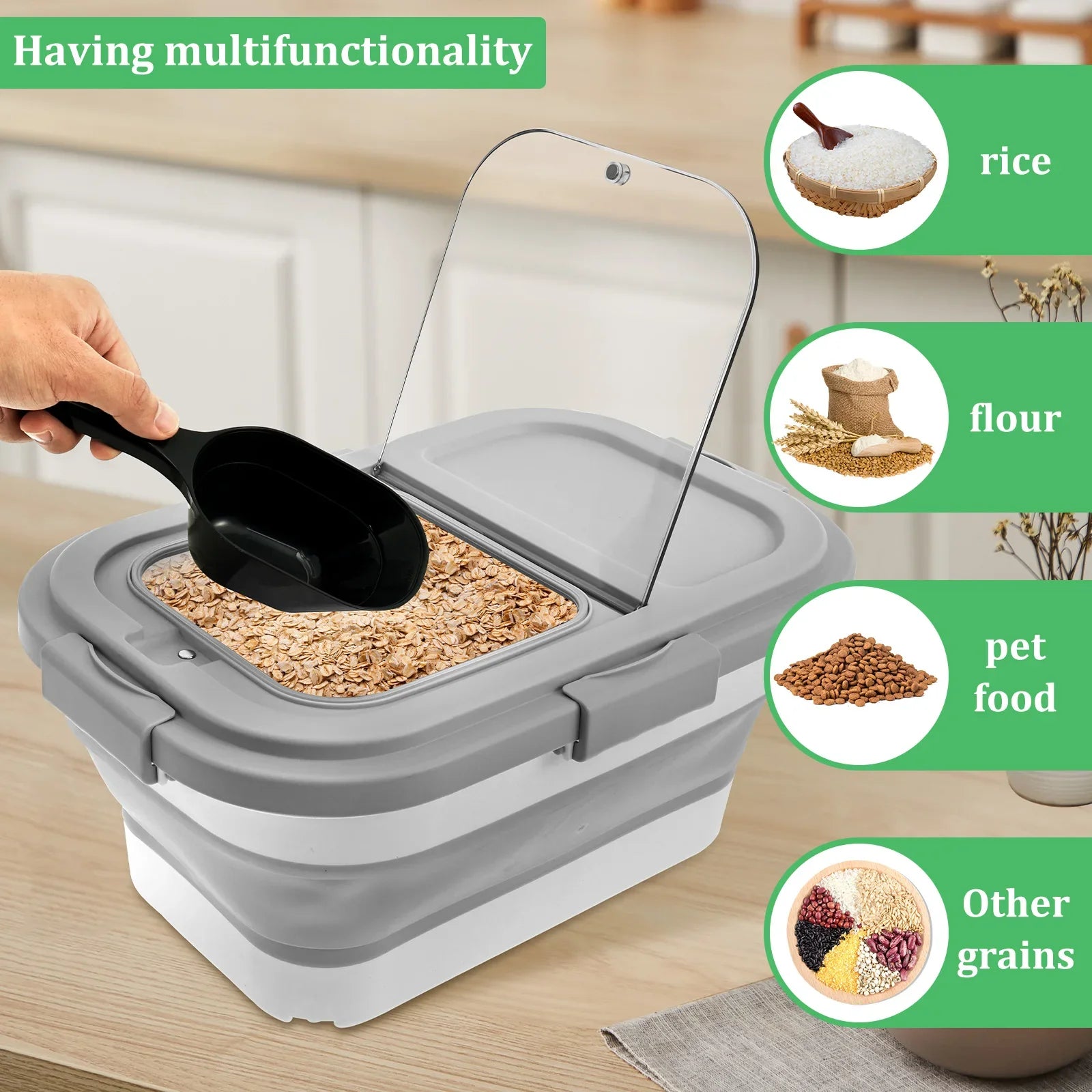 Collapsible Pet Food Storage Barrel Large Capacity Cat Dog Food Storage Container Sealing Kitchen Grain Rice Storage Boxes