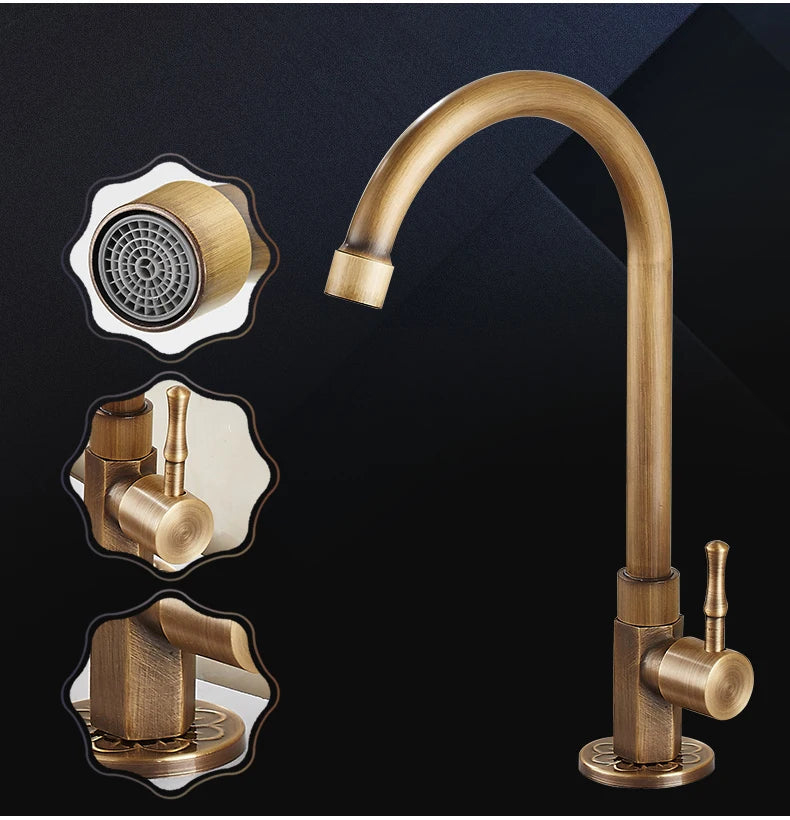 Cold Kitchen Sink Faucet Antique Bronze Finished 360 Degree Single Hole Water Tap Cooper Kitchen Tap ELK12