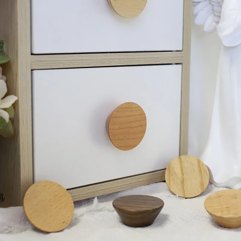 circular button handle modern cabinet handles solid wood home wardrobe drawer cabinet handle single hole wooden handle