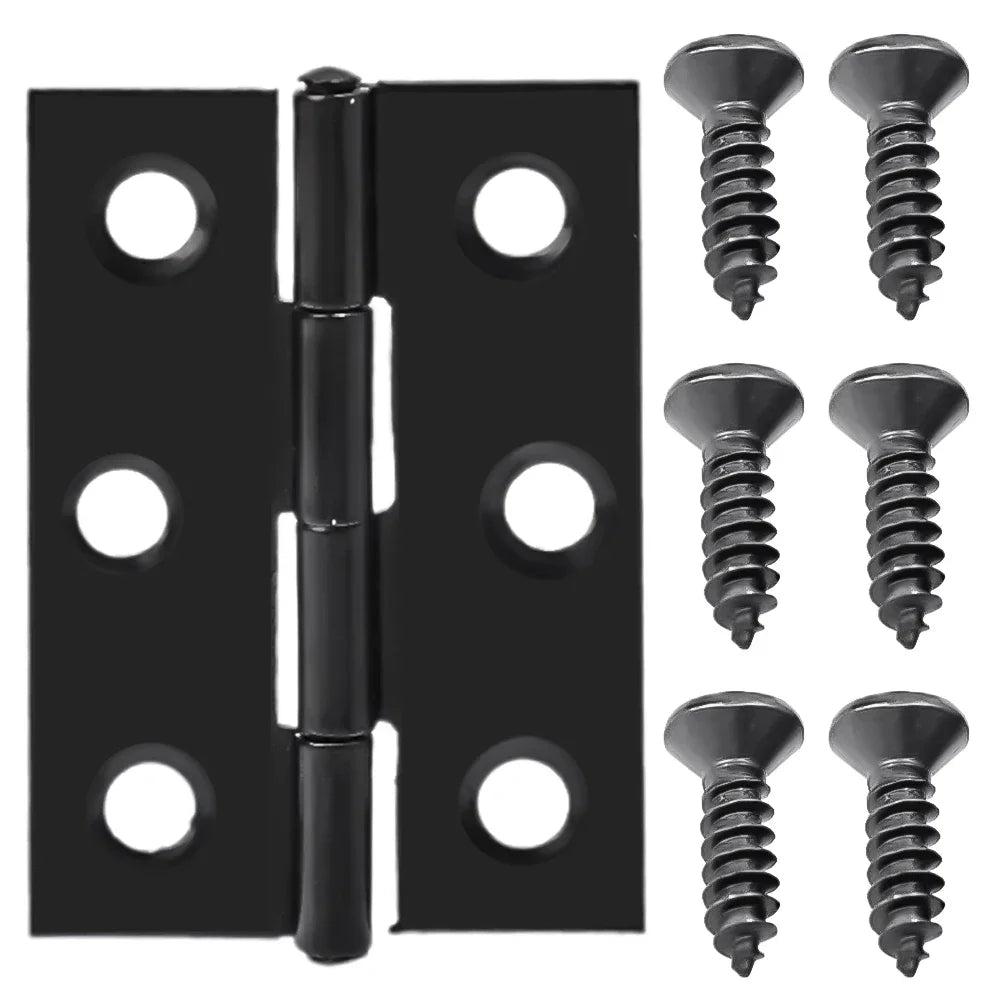 Black Door Hinges Stainless Steel Butt Hinges with Screws Cabinet Drawer Furniture Hinges Mounting Plate Flat Fixing Brackets