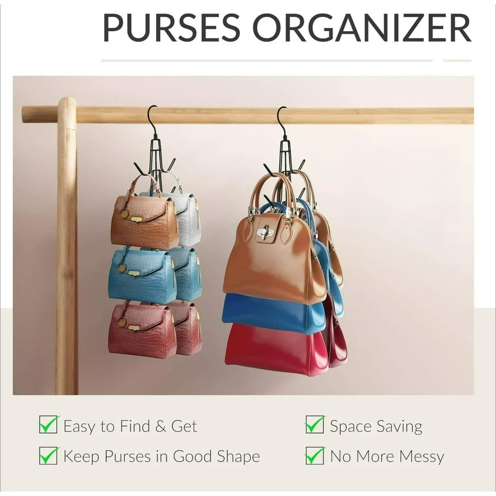 2 Pack Purse Hanger Organizer Metal Handbag Storage Hook for Closet Space Saving Rack Keeping Bags Visible in Condition