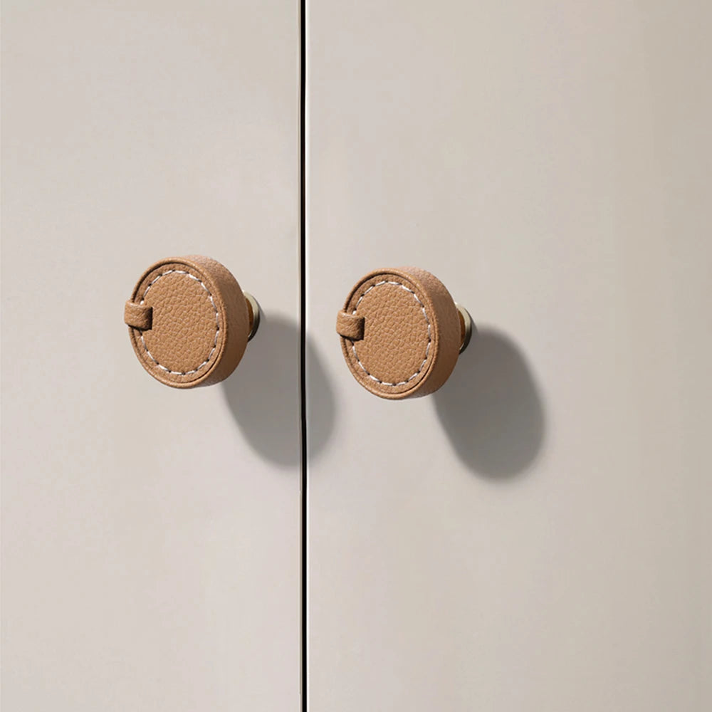 Modern minimalist wardrobe door handle drawer cabinet handmade leather small handle cabinet single hole gold handle set