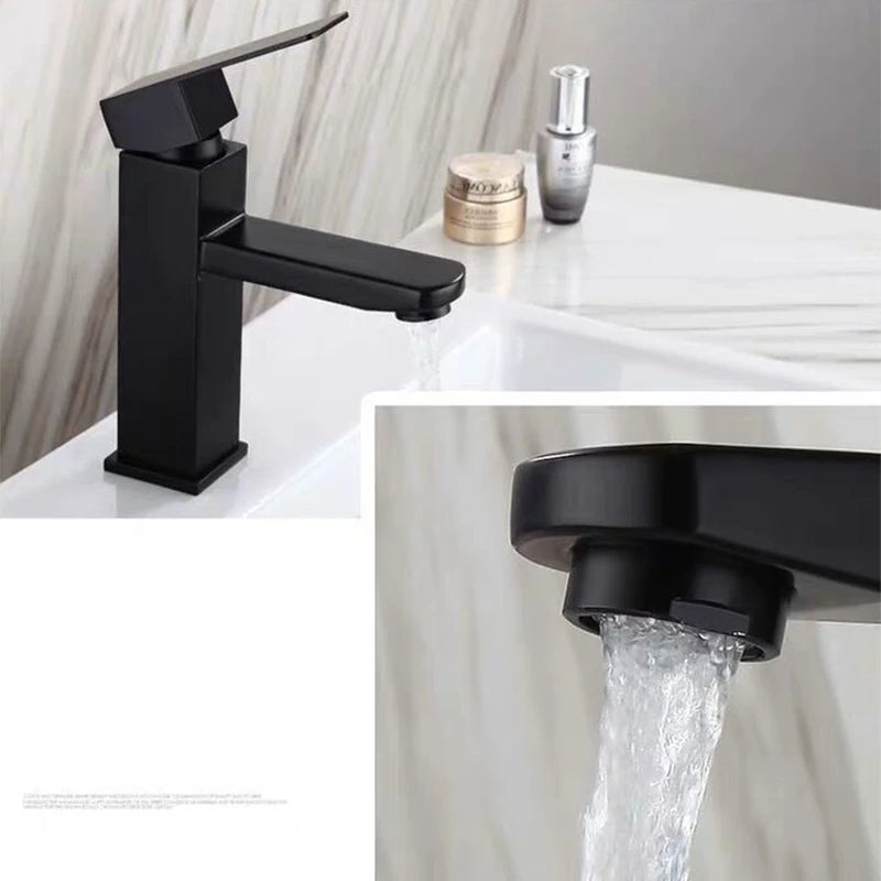 Square Sink Mixer Tap Bathroom Washbasin Mixer Tap Single Handle Pop Up Drain  Matte Black Basin Faucet Deck Mounted