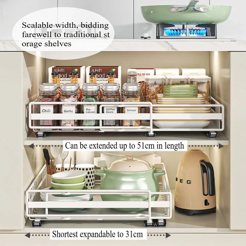 Drawer storage rack silk sliding pull-out cutlery spice bottle rack suitable for kitchens, bathrooms etc, optimizing more space