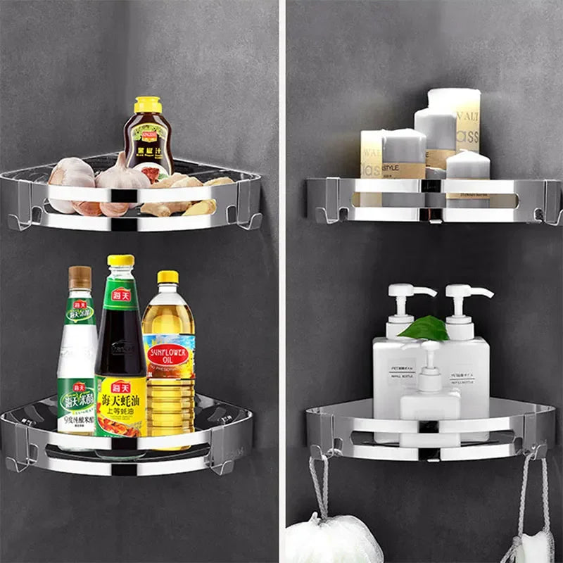 Stainless Steel Bathroom Shelves Corner Shelf Organizer Kitchen Sucker Wall Mounted Storage Corner Rack Bathroom Accessories