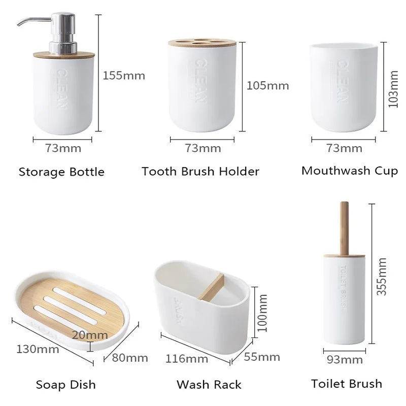 Bamboo Bathroom Accessories Toilet Brush Toothbrush Holder Gargle Cup Soap Holder Lotion Dispenser Bathroom Essential Accessory