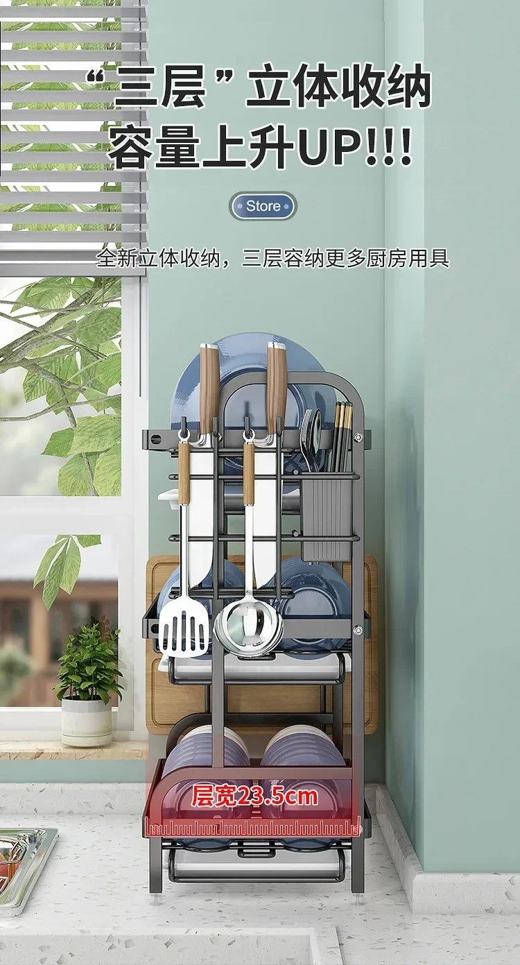 Stainless Steel 2-Tier Dish Drying Rack for Kitchen Countertop, Space Saving Plate Utensil Organizer Dish Drainer Rack