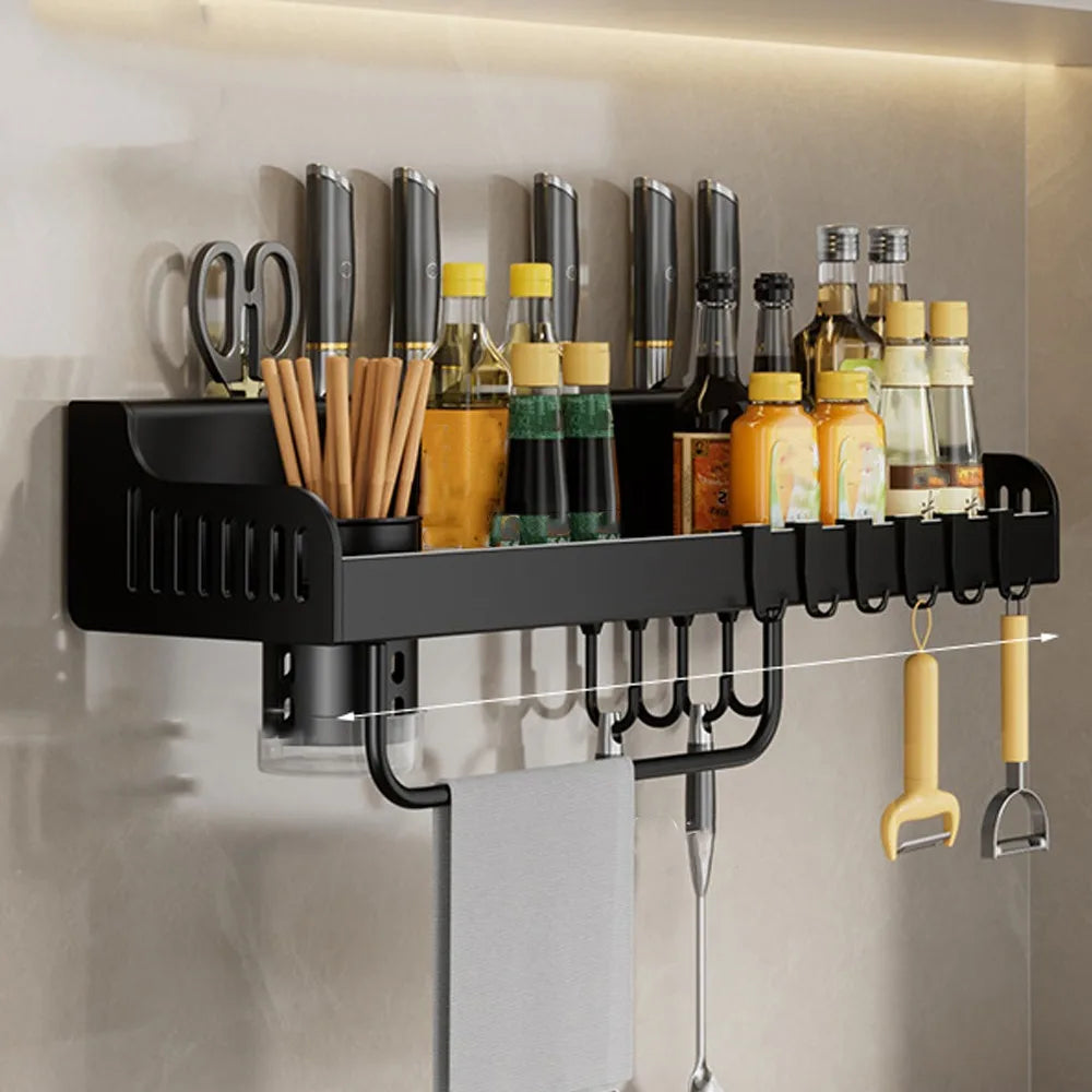 Wall Mounted Kitchen Storage Rack Moisture-Proof Anti-Rust Spice Rack Organizer No Punching Required Removab