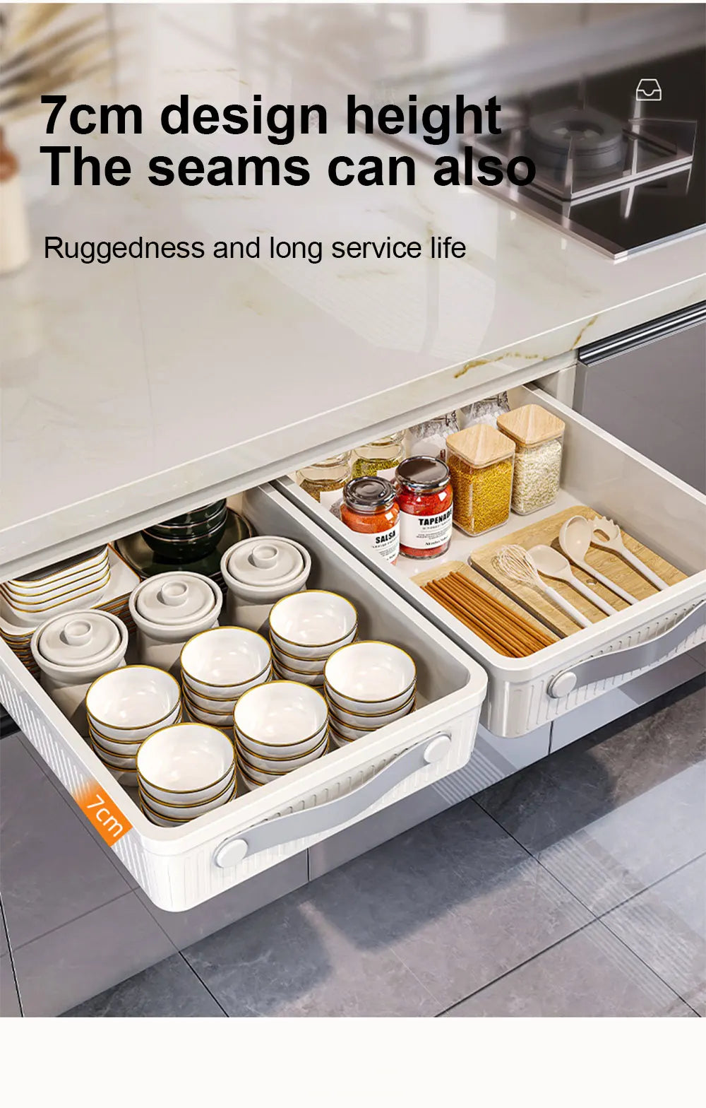 2PCS Kitchen Drawer Storage Rack with Slide Rails Pull-out Cabinet Organizer Storage Tray Spice Seasoning Bottle Storage Rack