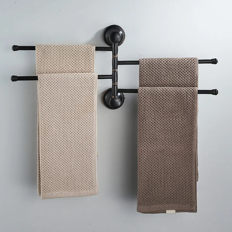 Bathroom Bath Toilet Paper Holder Robe Hook Bathroom Retractable Towel Hanging Rod Black Zinc Alloy EL852