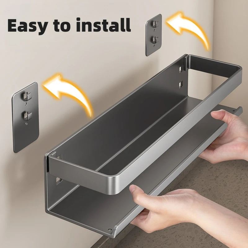 Aluminum Wall-Mounted Shelf Multifunctional Kitchen Spice Storage Rack Kitchen No Punching Required Kitchen Accessories