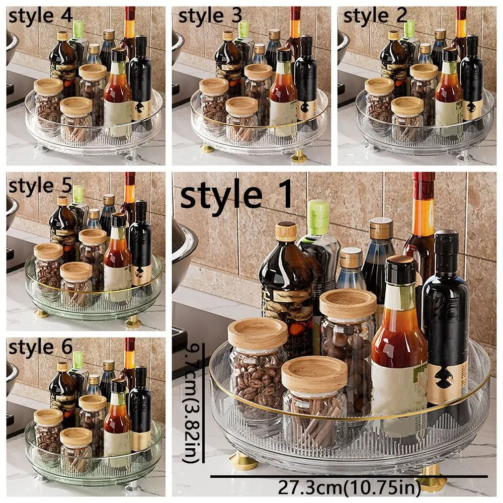 360°Rotating Rotating Spice Rack Clear Plastic Round Storage Tray Non-slip Base Space Saving Kitchen Storage Rack Countertop Use