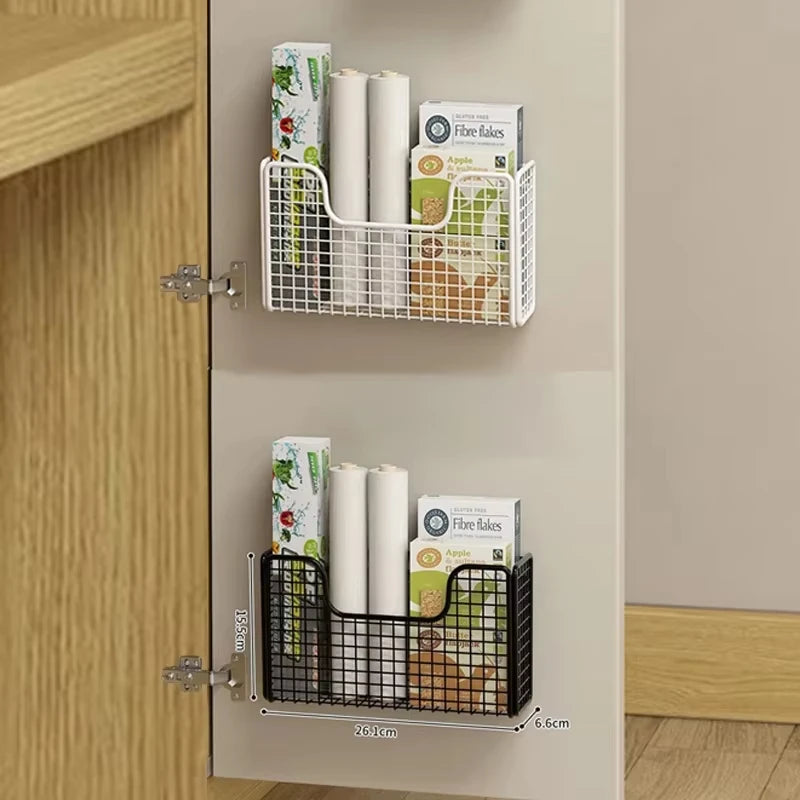 Punch-free Kitchen Cabinet Door Storage Box Iron Rack Wall-mounted Cabinet Metal Multi-Purpose Spice Rack Holder For Household