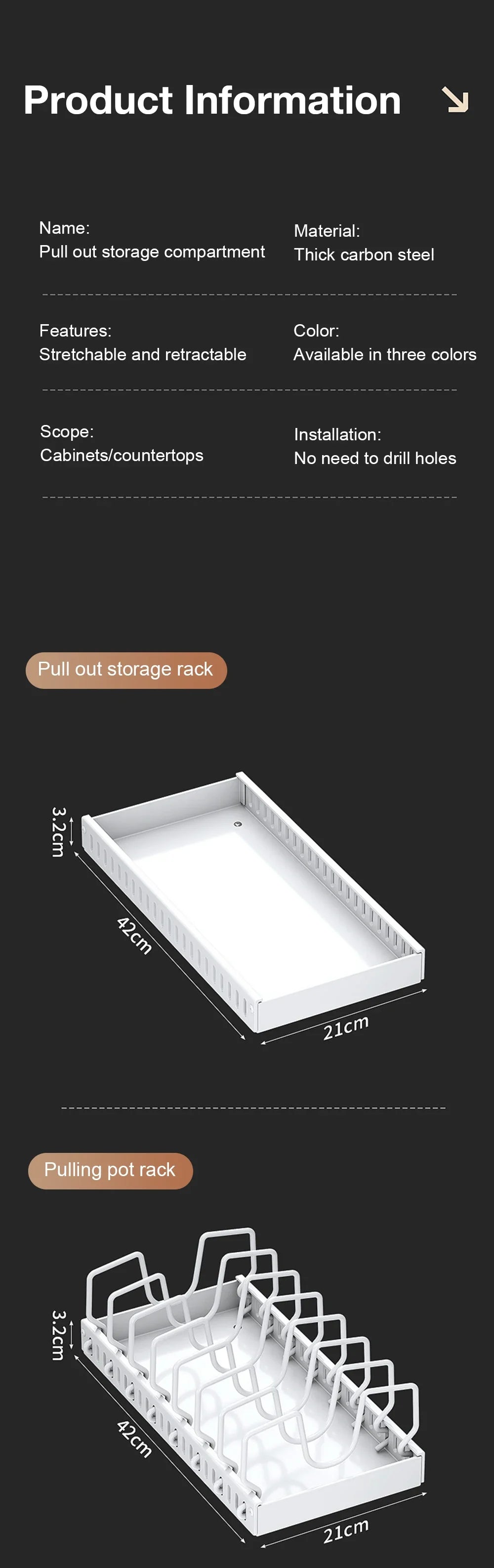 Hot-selling multifunctional kitchen pull-out cookware/frying pan sliding lid rack, spice rack, and bowl and plate drawer storage