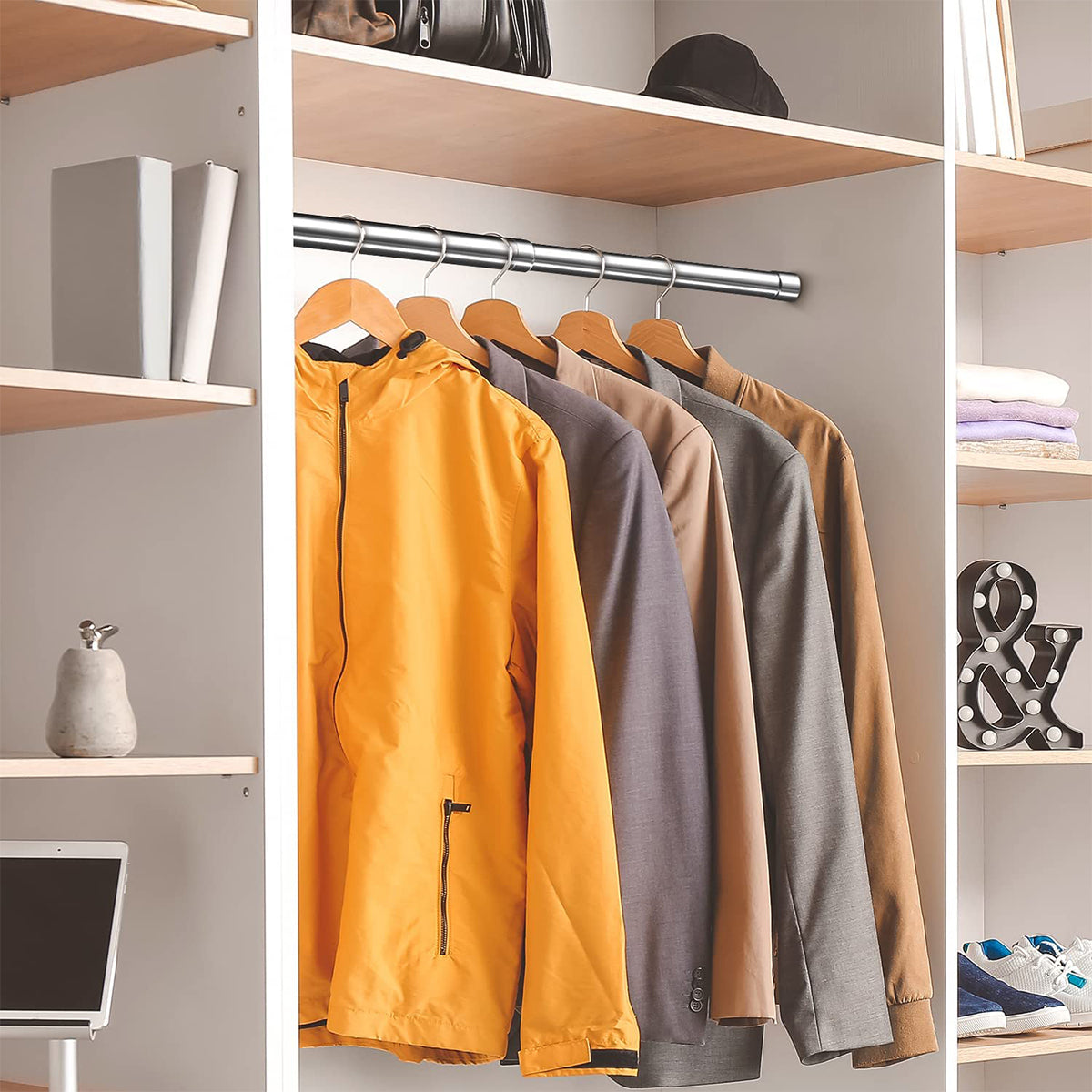 Wardrobe Rail Extendable Clothing Rail 56-100cm Stainless Steel Clothes Rod with End Sockets Screws Adjustable Closet Rail Pole