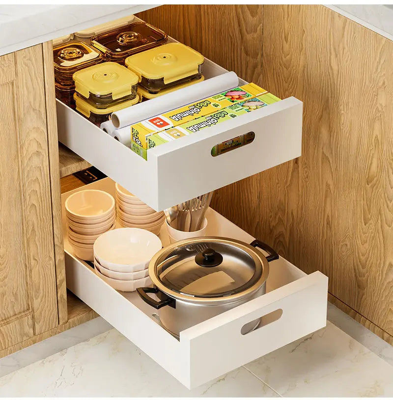 Pull-out Kitchen Drawer Type Storage Rack Multifunctional Storage Box with Sliding Rail Spice Pantry Shelves Drawer Kitchen Rack