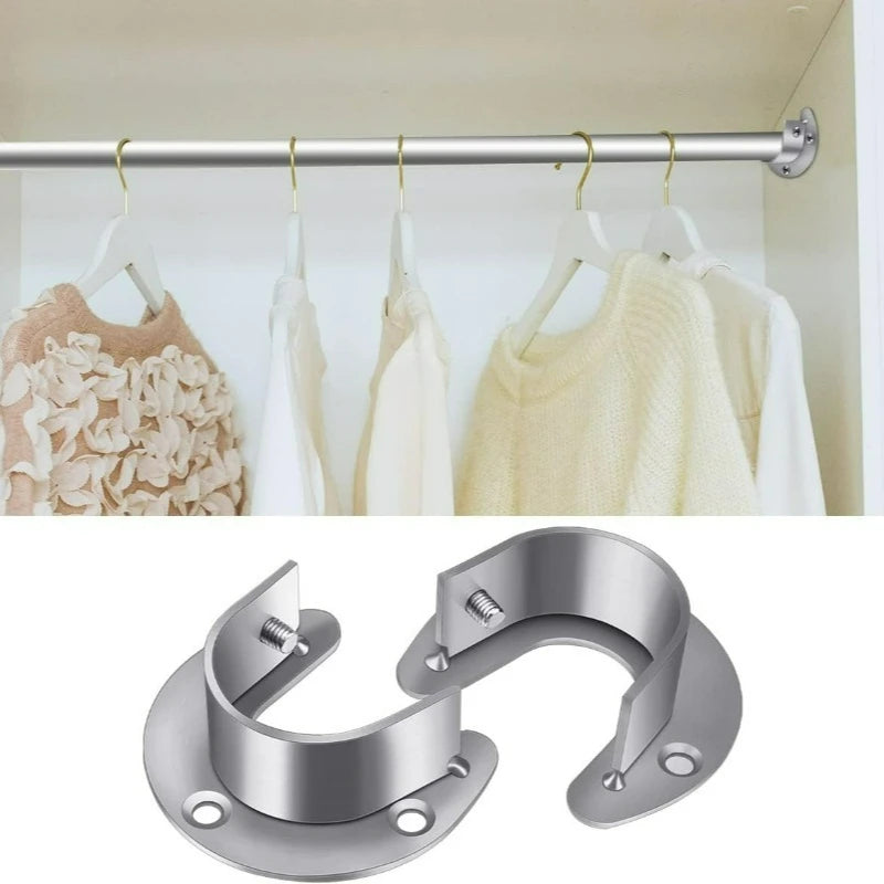 Wardrobe Hanger Rod Fixing Holder Stainless Steel Flange Seat Curtain Rod Tube Hook Fixed Support Bracket Bathroom Hardware