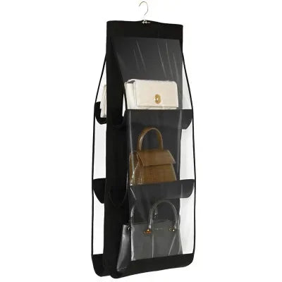 6 Pocket Hanging Handbag Organizer for Wardrobe Closet Transparent Storage Bag Door Wall Clear Sundry Bag with Hanger Pouch