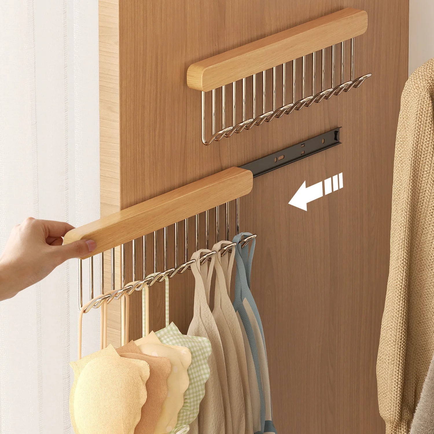 Clothes Hanger Bar for Closet Multifunctional Pull Out Hook Rack Wardrobe Sliding Rack Space Saving Closet Rod for Ties Scarves