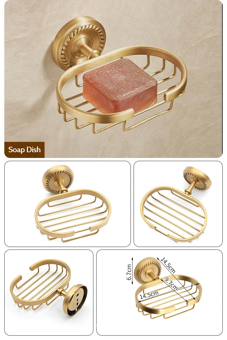 Antique Brushed Brass Bathroom Accessories Sets Towel Shelf Toilet Paper Holder Soap Holder Towel Rack Bathroom Hardware Sets