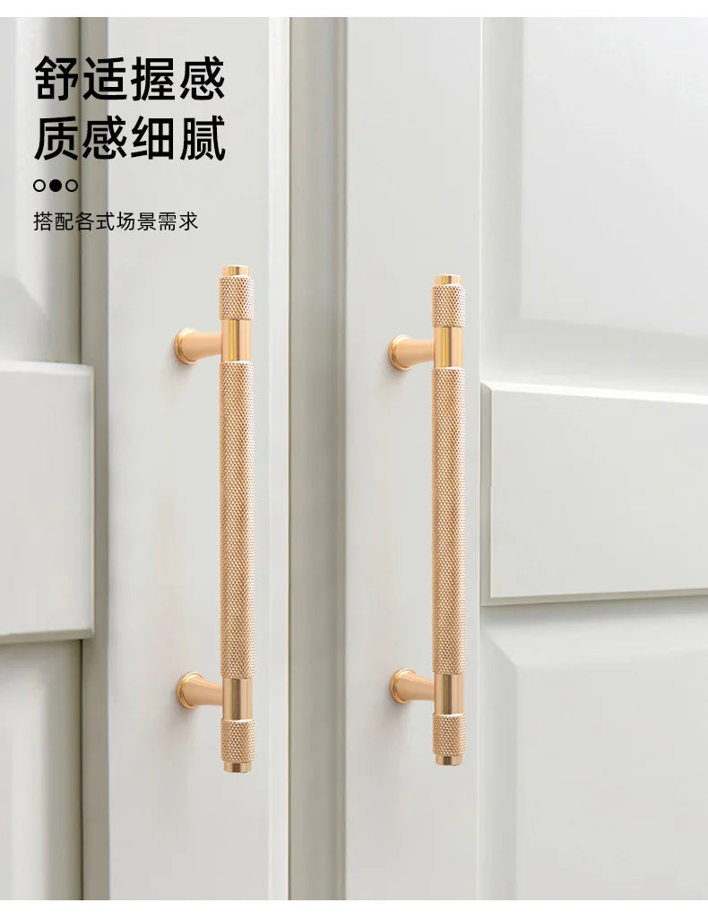 Modern Minimalist Space Aluminum Knurled Handles, Gold/Black, Essential for Home Decoration door handle Cabinet handle knob