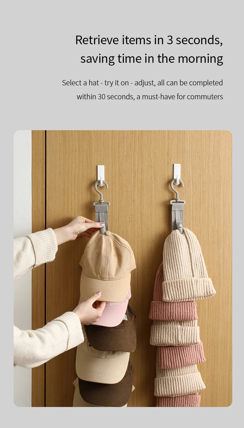 Wardrobe Hat Rack Hanging Rope Hat Storage Clips Hat Organizer Display for Baseball Caps Hat Hanger for Closet Door and Bedroom