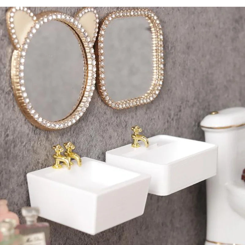 1/12 Dollhouse Bathroom Wash Basins Sinks Model Dollhouse Bathroom Furniture Decoration Dolls House Home Accessories