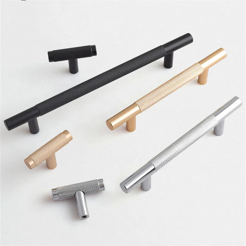 KK&FING Round Rod Knurled Carved Aluminum Alloy Furniture Door Handle Cupboard Wardrobe Door Pulls Cabinet Drawer Knobs Hardware