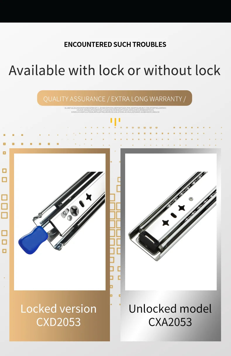 1 Pair Heavy Duty Locking Drawer Slides 10-60 Inch 250 Lb Load Capacity Side Mount Full Extension Ball Bearing Industrial Rail