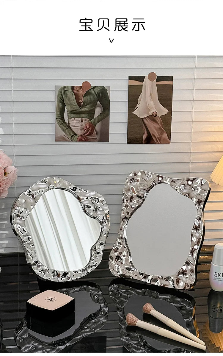 Bathroom Handled Mirror Vanity Women Design Portable Mirror Small Dorm Espejo Maquillaje Luz Home Decoration Accessories