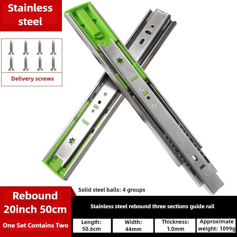 10" - 22"  45mm wide Stainless Steel Drawer Slides Soft Close Drawer Track Rail Sliding Three-Section Cabinet Furniture Hardware