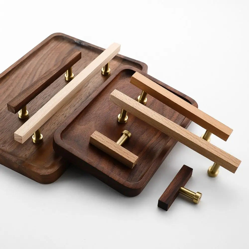 High-End Walnut Wood Wood Cabinet Handles Beech Wood Luxury Design Door Knobs Modern Minimalist Drawer Pulls Dresser
