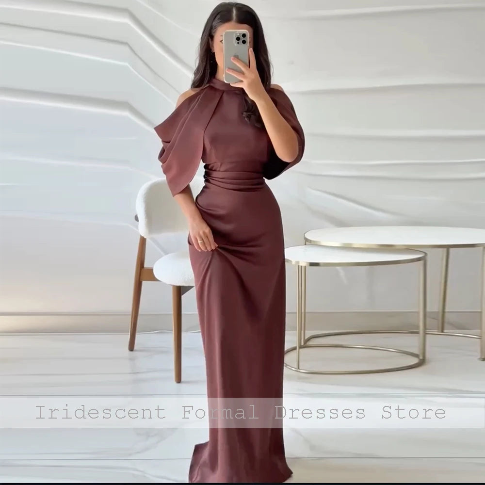 Burgundy Mermaid Evening Dresses Pleated Elegant Party Dress with Cap Sleeves Floor Length Formal Night Gowns for Women