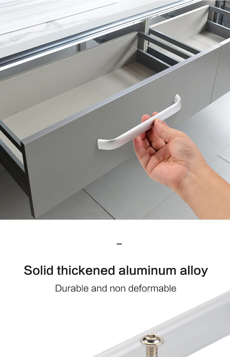 Modern Furniture Handles Black Wardrobe Door Pulls Silver Long Drawer Pulls Bathroom Cabinet Handle Aluminum Alloy Curved Handle