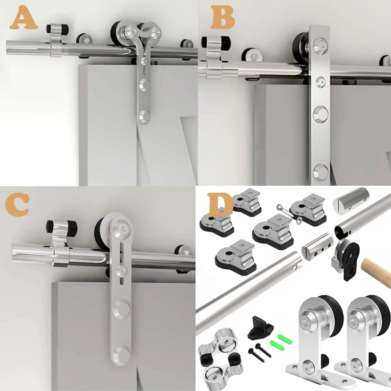 Sliding Door System Stainless Steel Sliding Barn Door Hardware Kit Rail System Industrial Track 4 Shape Rollers