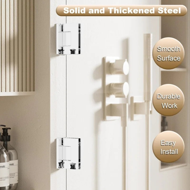 90 Degree Stainless Steel Glass Shower Door Hinges for 8-12mm Frameless Glass Doors Heavy Duty Wall to Glass Bathroom Clamps