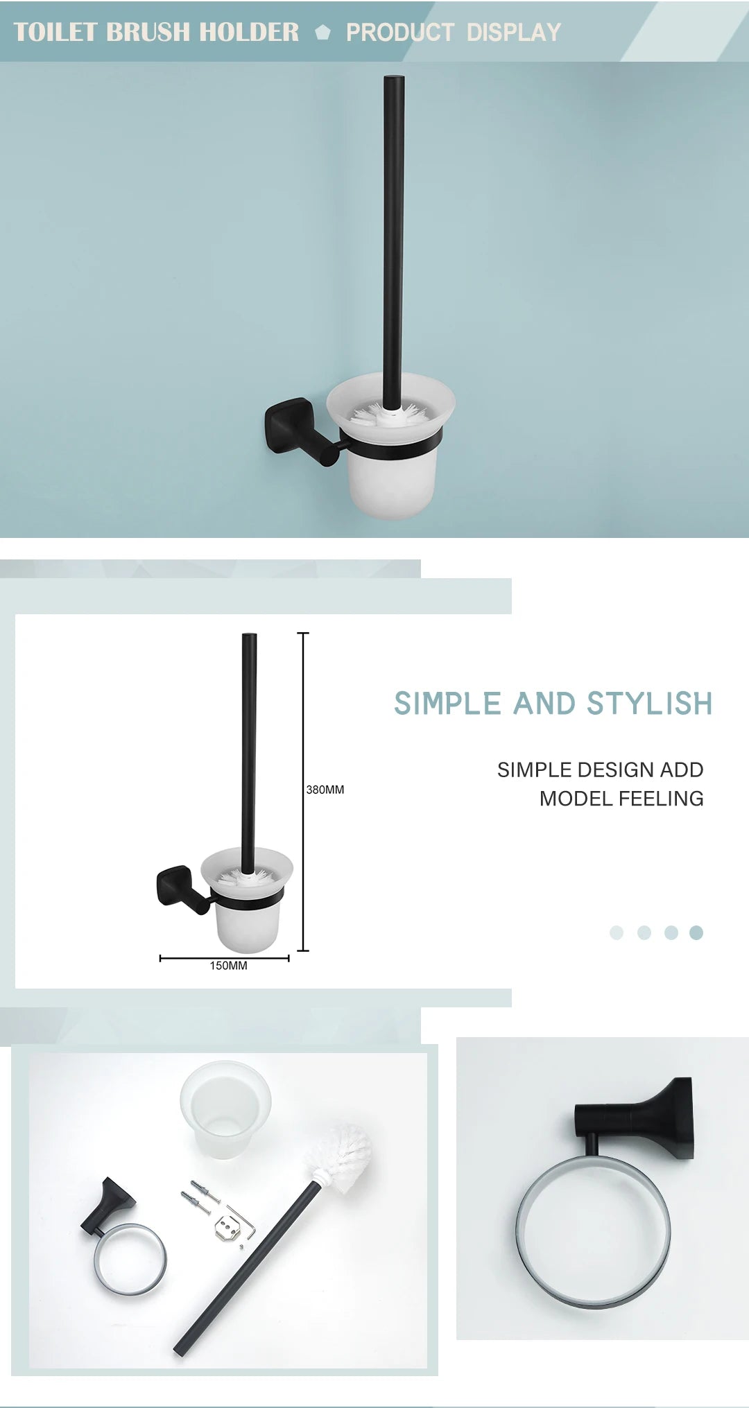 Matte Black Bathroom Accessories Set Wall Mount Stainless Steel Clothes Hook Toilet Paper Holder Towel Bar Hardware Pendant