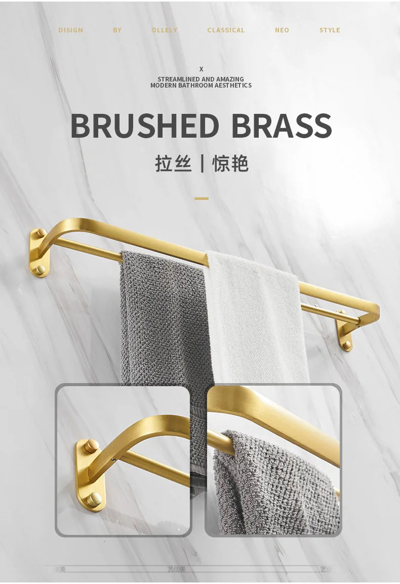 Bathroom accessories: brushed golden corner rack, towel rack, bathroom storage rack, bathroom hardware pendant bath accessories