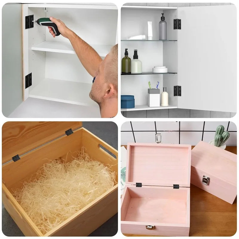 Black Door Hinges Stainless Steel Butt Hinges with Screws Cabinet Drawer Furniture Hinges Mounting Plate Flat Fixing Brackets