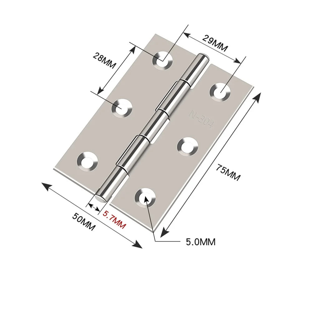 10PCS 3inch Door Hinge Stainless Steel Flat Hinges Window Cabinet Hinges Door Connector Bookcase Wooden Box Furniture Hardware