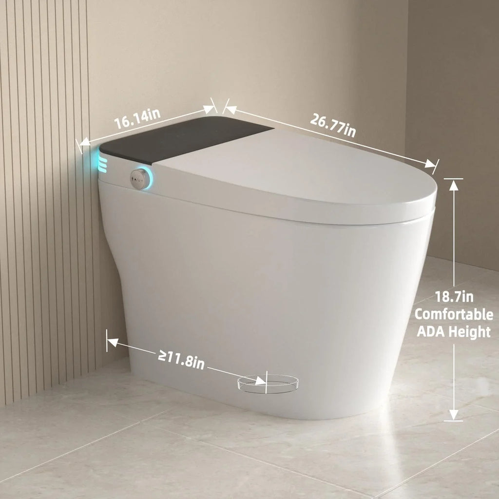 Bathroom Toilet,High-End Auto Electric Ceramic Toilet Smart Round Bowl With S-Trap Drainage Remote Control Floor Mounted
