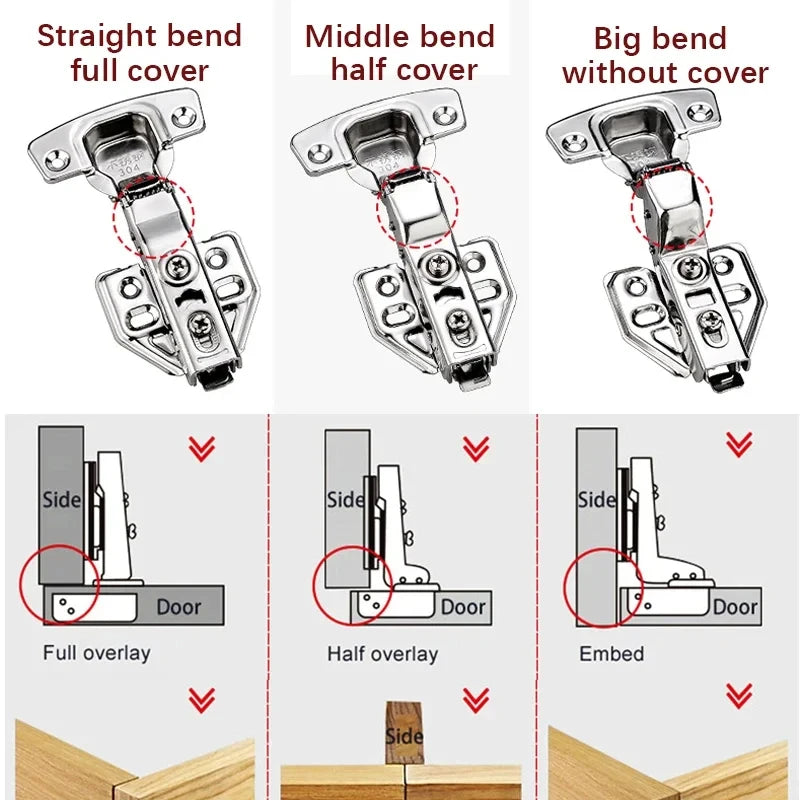 8 Pieces Stainless Steel Cabinet Hinges Soft Closing Hydraulic Door Hinge Damper Buffer Kitchen Cabinet Furniture Hardware