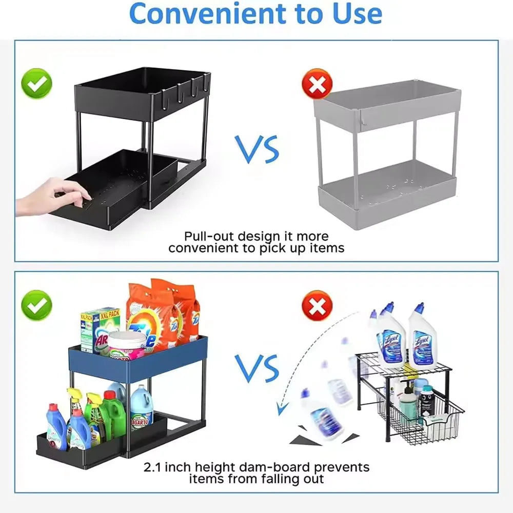 Under-Sink Pull-Out Storage Organizer: Slim Slide-Out Shelf for Kitchen Cabinets | Multi-Functional Space Saver Storage Rack